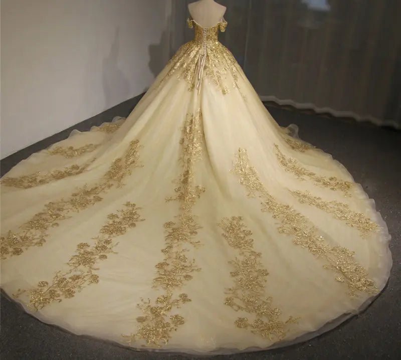 Chloe Gold Beading Sequined Wedding Gown - Mscooco.co.uk