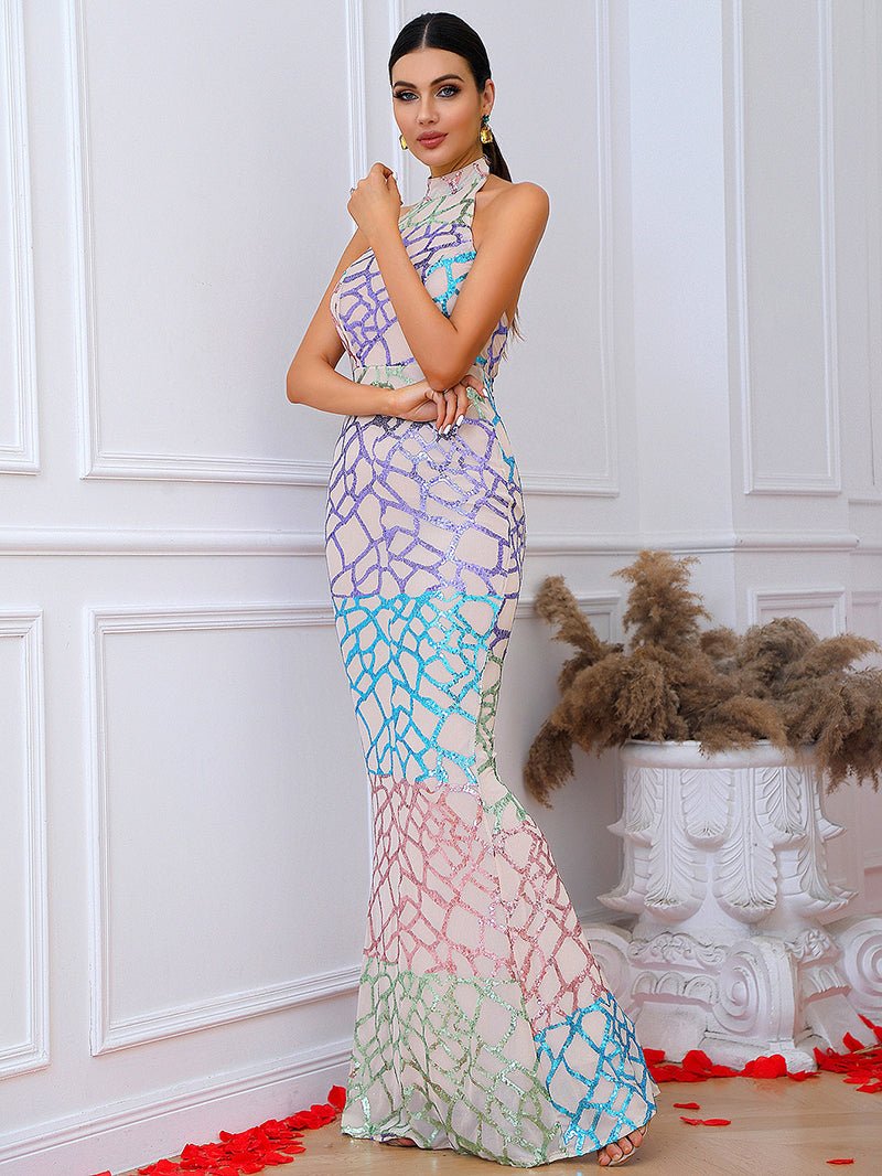 Colorful Elastic Sequins Maxi Dress - Mscooco.co.uk
