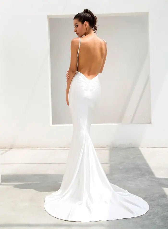 Deep V-Neck Open Back Slim Flash Material Long Dress - Mscooco.co.uk