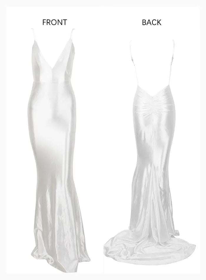 Deep V-Neck Open Back Slim Flash Material Long Dress - Mscooco.co.uk