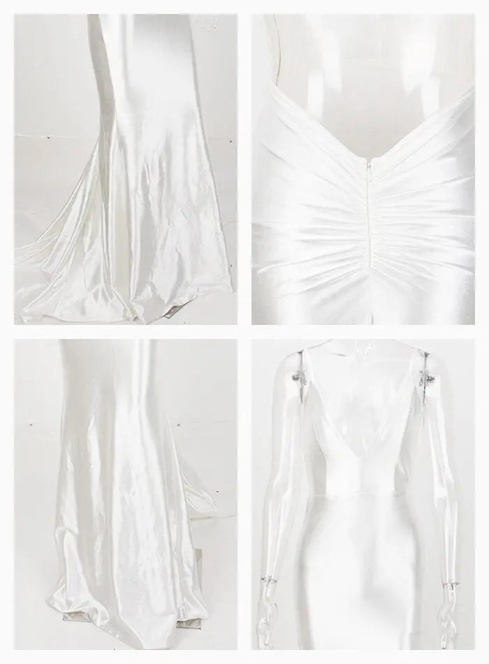 Deep V-Neck Open Back Slim Flash Material Long Dress - Mscooco.co.uk