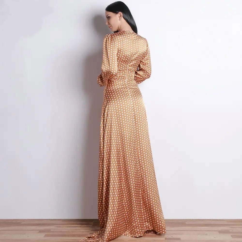 Deep-V Small Dot Split Long Dress - Mscooco.co.uk