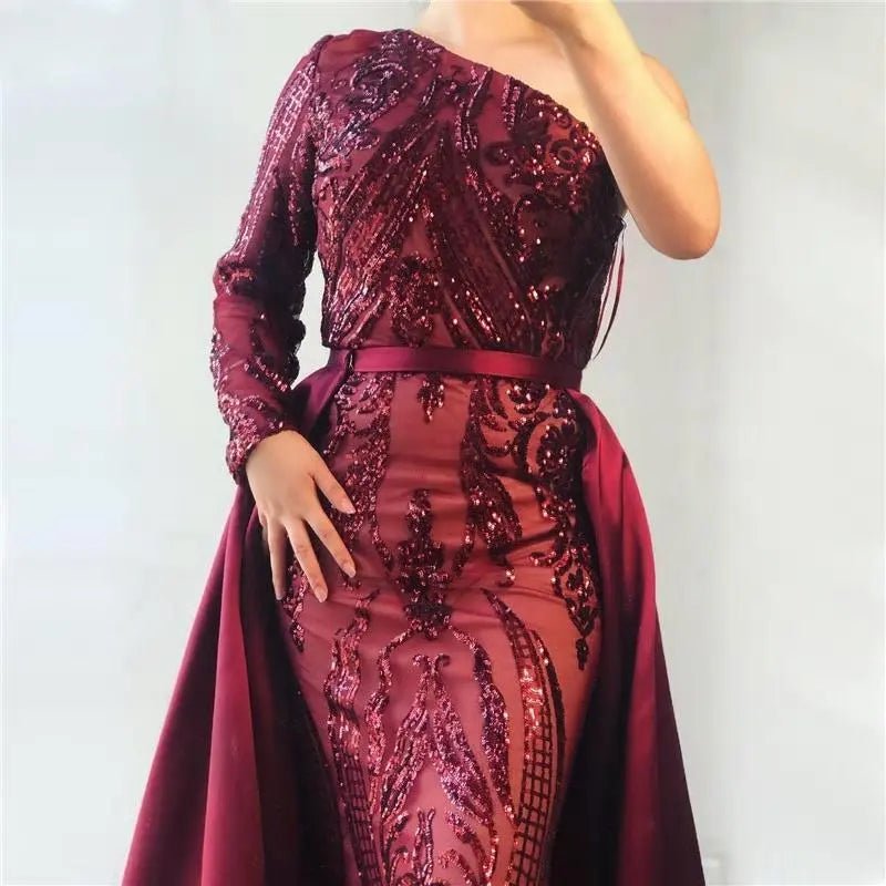 Delara Red Wine Sequined Gown - Mscooco.co.uk