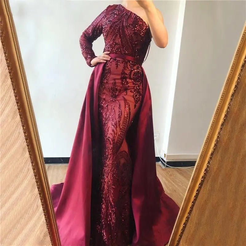Delara Red Wine Sequined Gown - Mscooco.co.uk