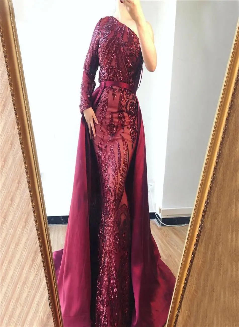 Delara Red Wine Sequined Gown - Mscooco.co.uk