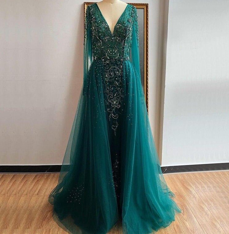 Diamond Beading With Train Evening Dress - Mscooco.co.uk