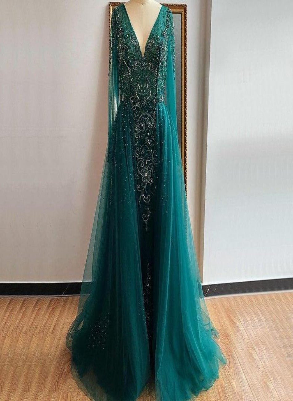 Diamond Beading With Train Evening Dress - Mscooco.co.uk