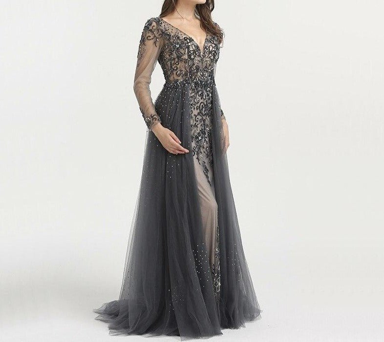 Diamond Beading With Train Evening Dress - Mscooco.co.uk