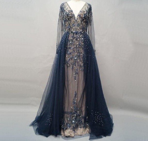 Diamond Beading With Train Evening Dress - Mscooco.co.uk