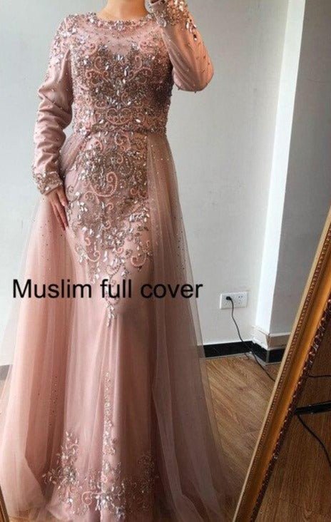 Diamond Beading With Train Evening Dress - Mscooco.co.uk