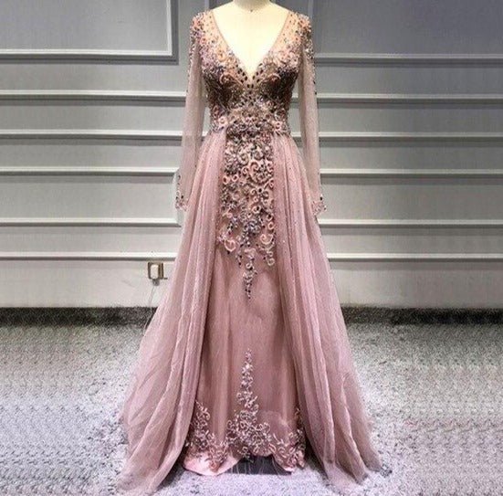 Diamond Beading With Train Evening Dress - Mscooco.co.uk