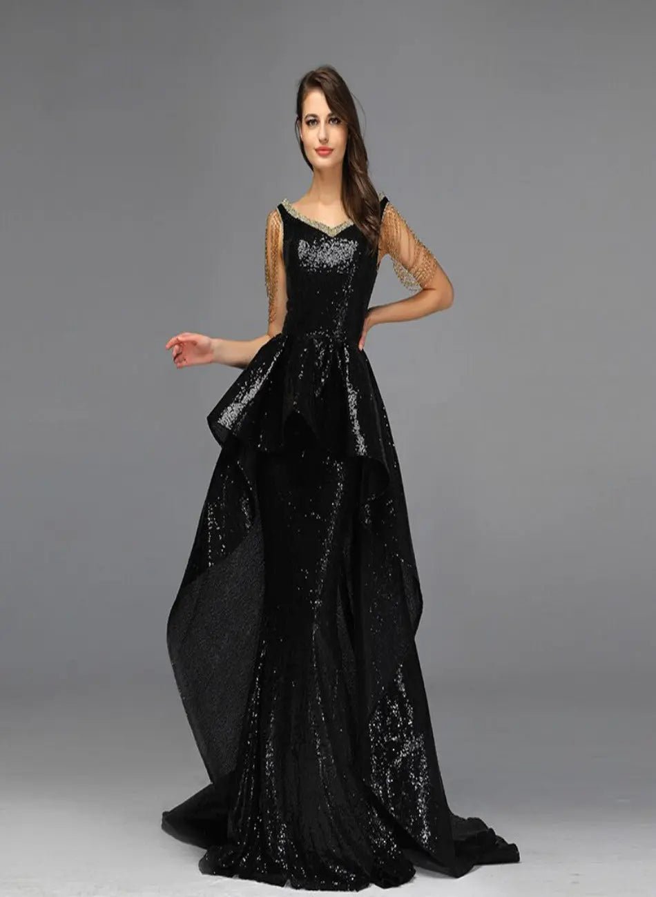 Dominique Off Shoulder Tassel Evening Dress - Mscooco.co.uk