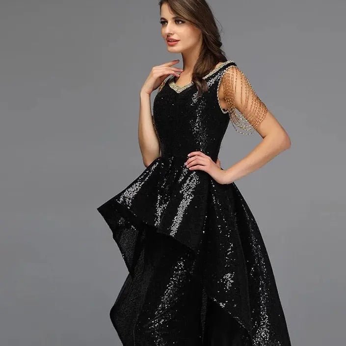 Dominique Off Shoulder Tassel Evening Dress - Mscooco.co.uk