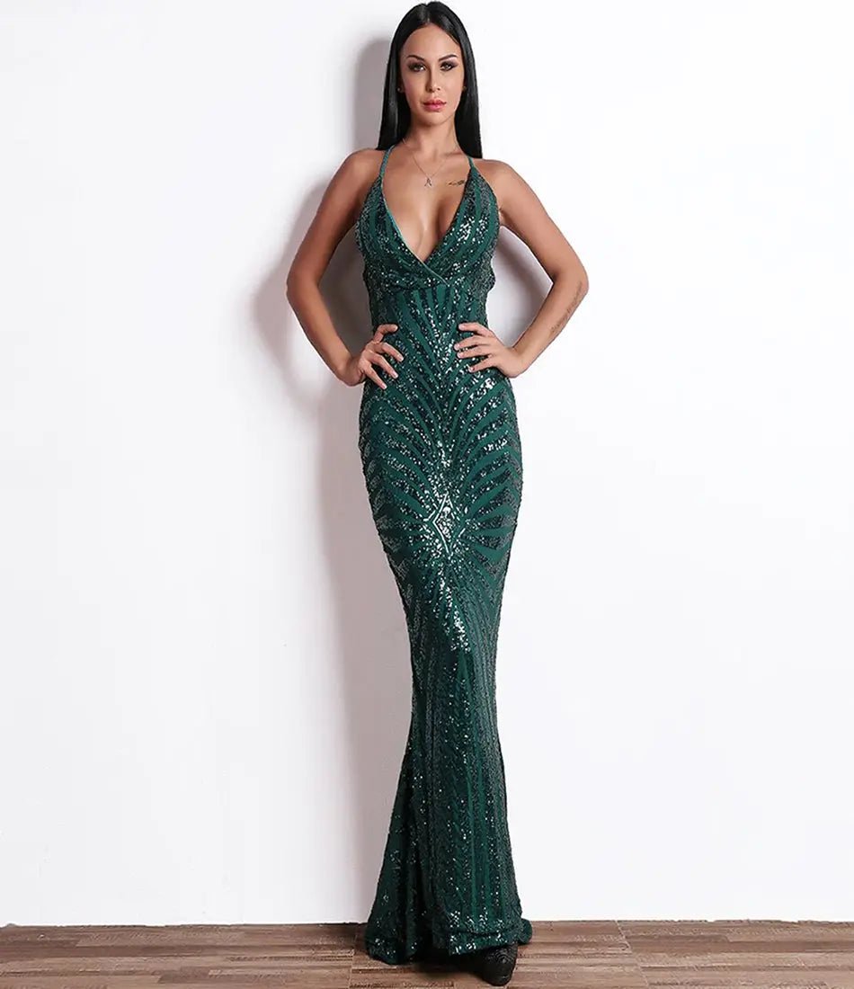 Elegant Backless Sequin Maxi Dress - Mscooco.co.uk