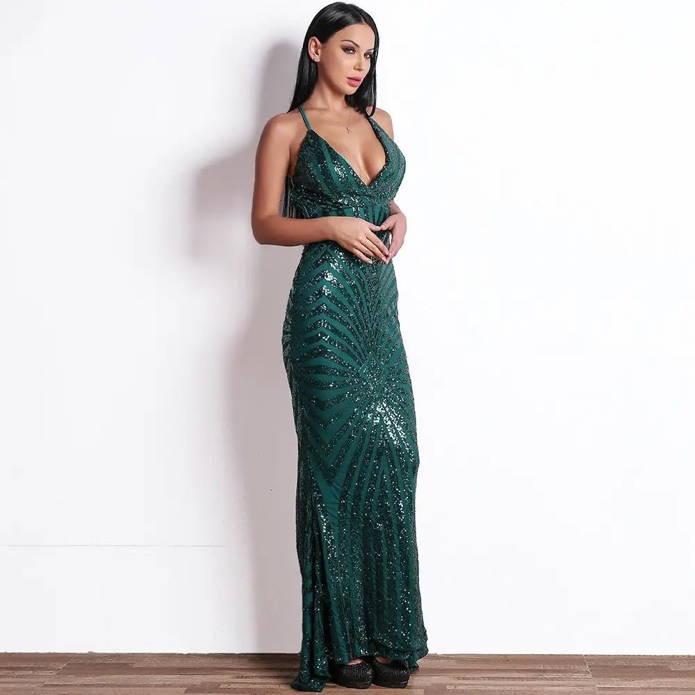 Elegant Backless Sequin Maxi Dress - Mscooco.co.uk