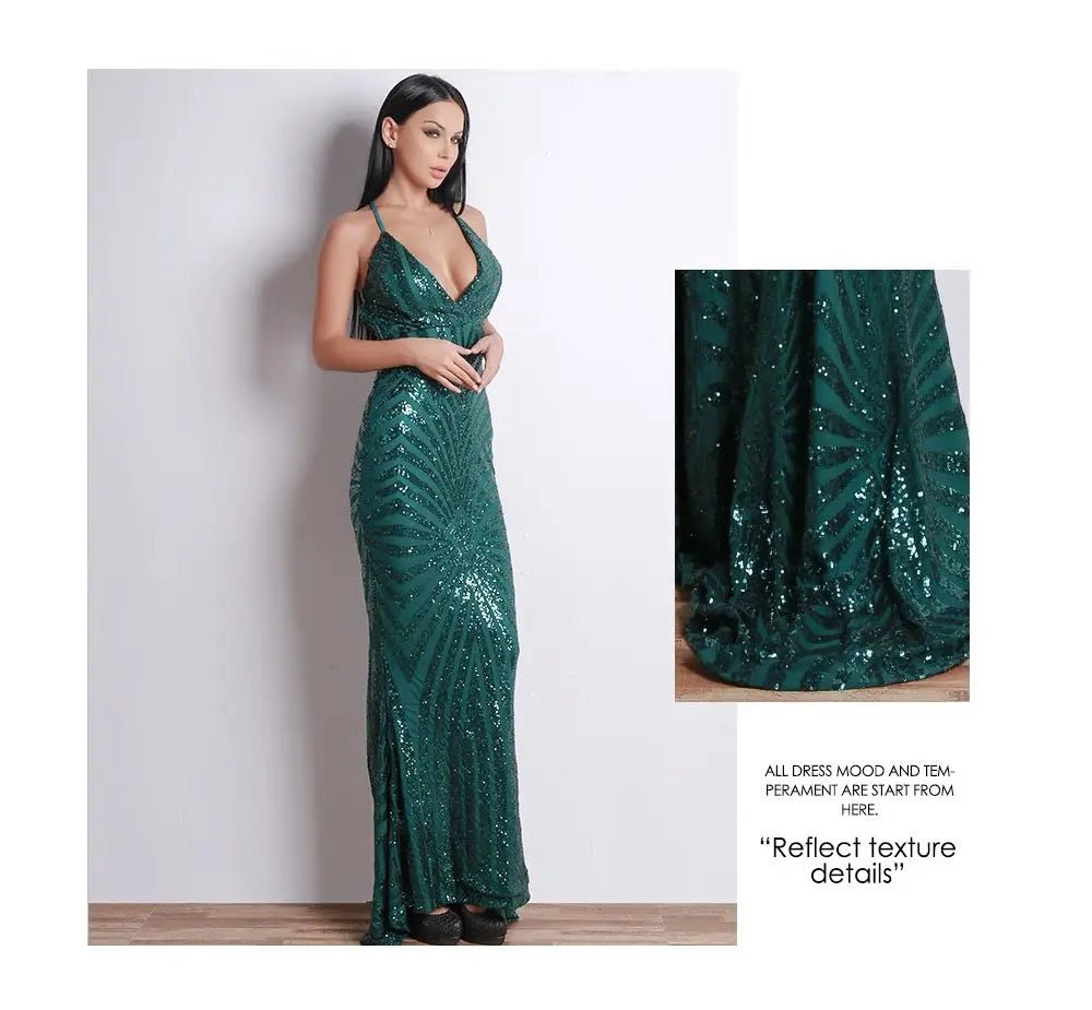 Elegant Backless Sequin Maxi Dress - Mscooco.co.uk