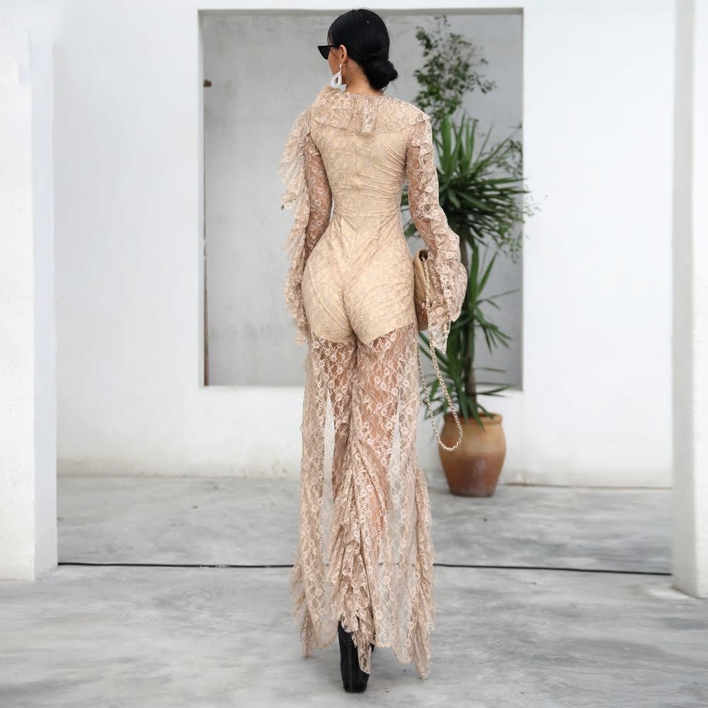 Elegant Ovaralls High Split See Through Jumpsuit - Mscooco.co.uk