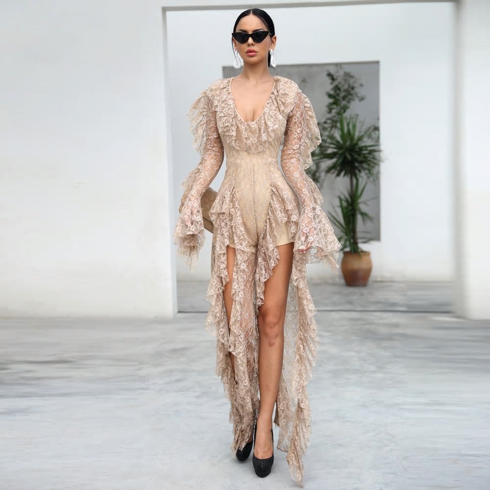 Elegant Ovaralls High Split See Through Jumpsuit - Mscooco.co.uk