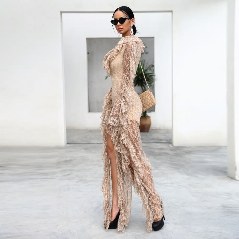 Elegant Ovaralls High Split See Through Jumpsuit - Mscooco.co.uk