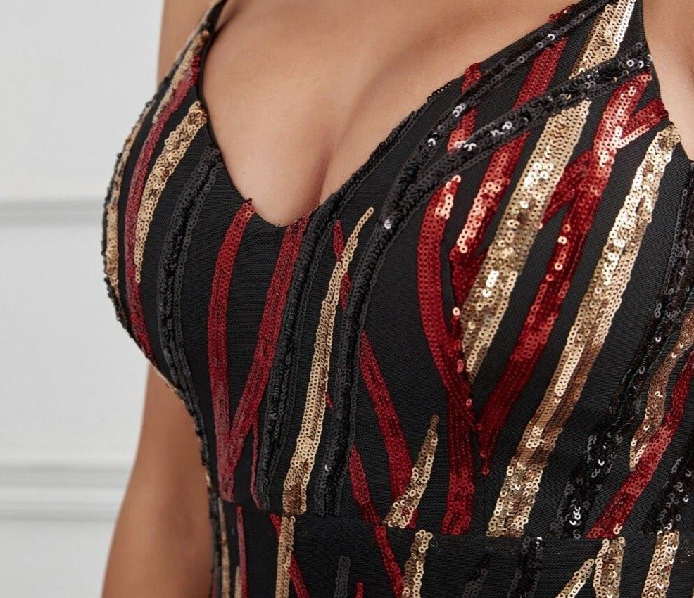 Elegant Strap Backless Sequin Maxi Dress - Mscooco.co.uk