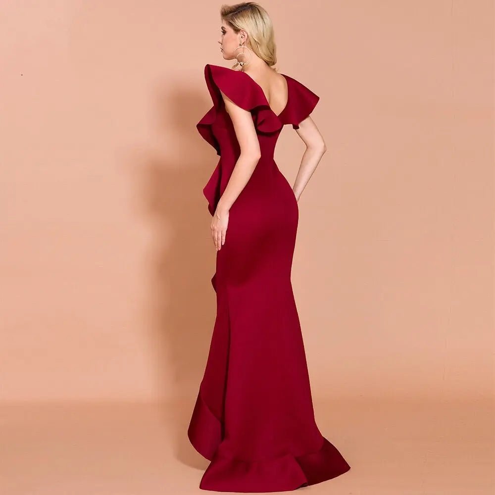 Elegant V Neck Ruffles Sleeveless Maxi Dress - Mscooco.co.uk
