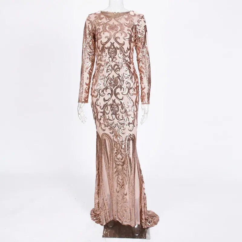 Elegant Vestido Full Sleeved Sequined Maxi Dress - Mscooco.co.uk