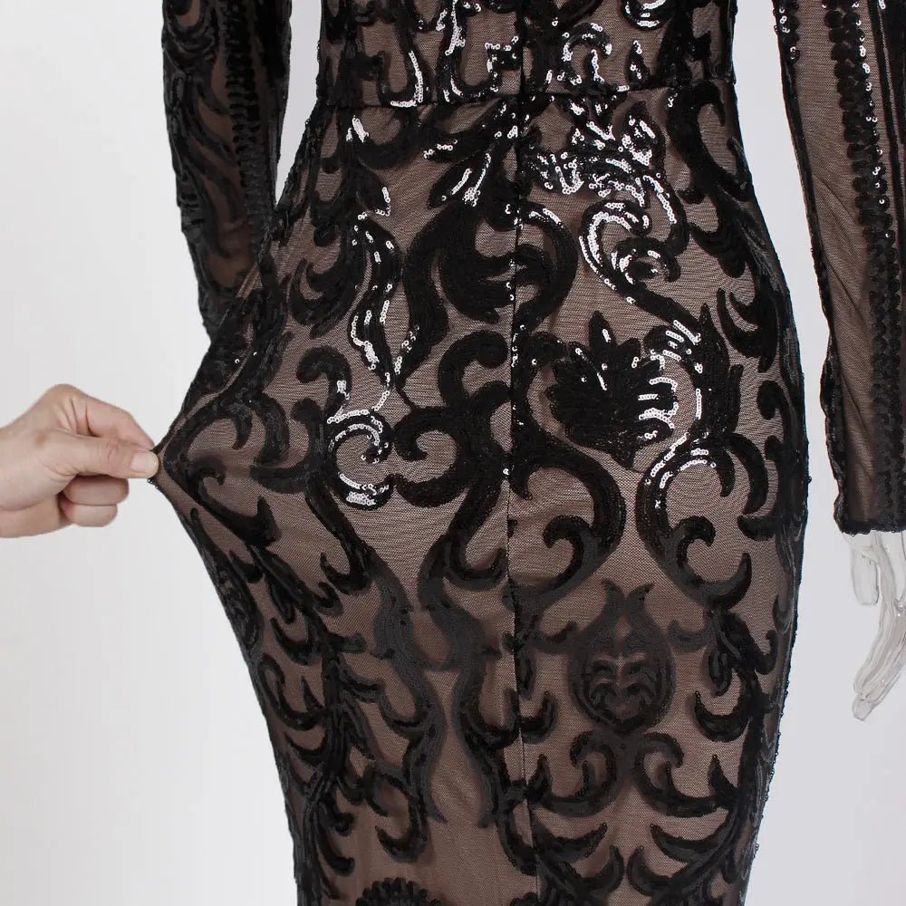 Elegant Vestido Full Sleeved Sequined Maxi Dress - Mscooco.co.uk