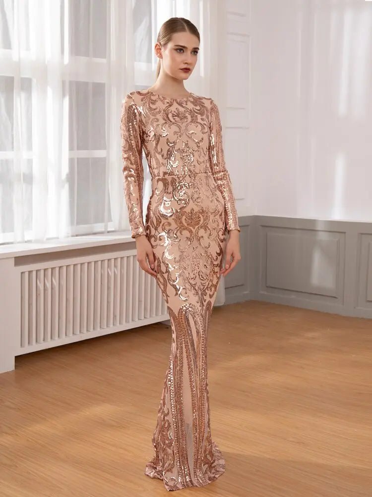 Elegant Vestido Full Sleeved Sequined Maxi Dress - Mscooco.co.uk