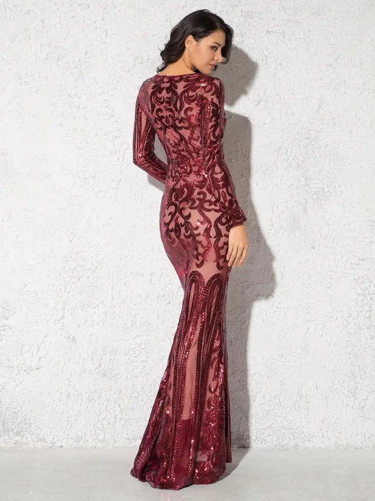 Elegant Vestido Full Sleeved Sequined Maxi Dress - Mscooco.co.uk