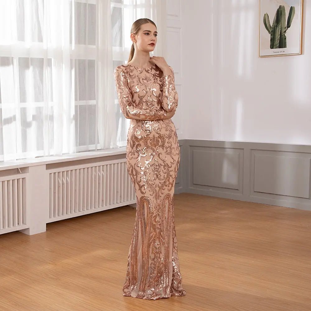 Elegant Vestido Full Sleeved Sequined Maxi Dress - Mscooco.co.uk
