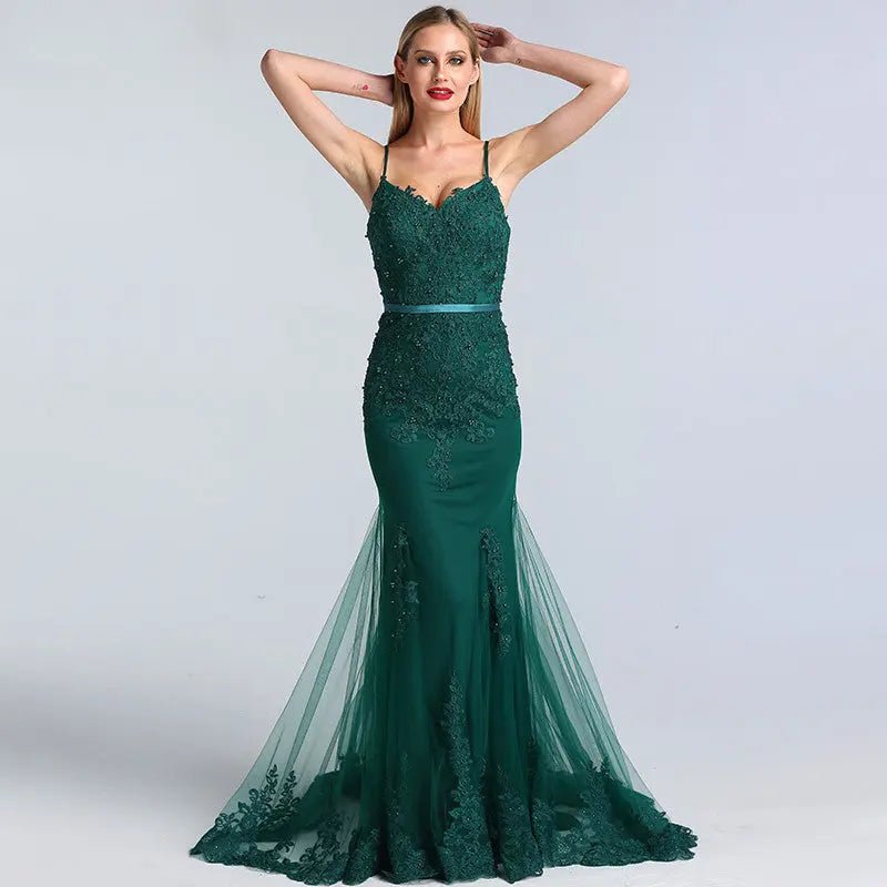 Eloise Sweetheart Lace Crystal Evening Dress - Mscooco.co.uk