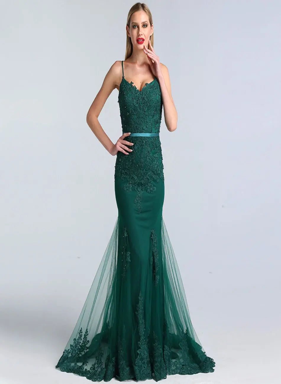 Eloise Sweetheart Lace Crystal Evening Dress - Mscooco.co.uk