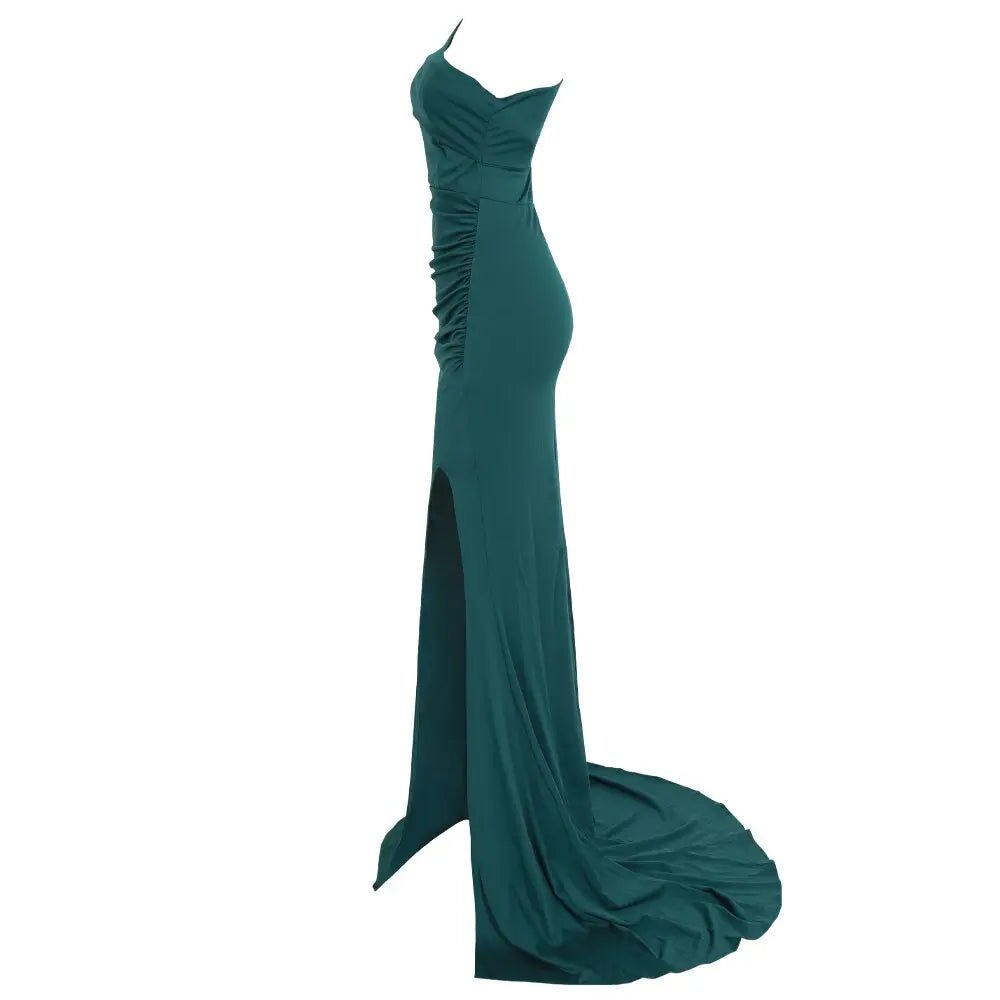 Emerald Off Shoulder High Split Maxi Dress - Mscooco.co.uk