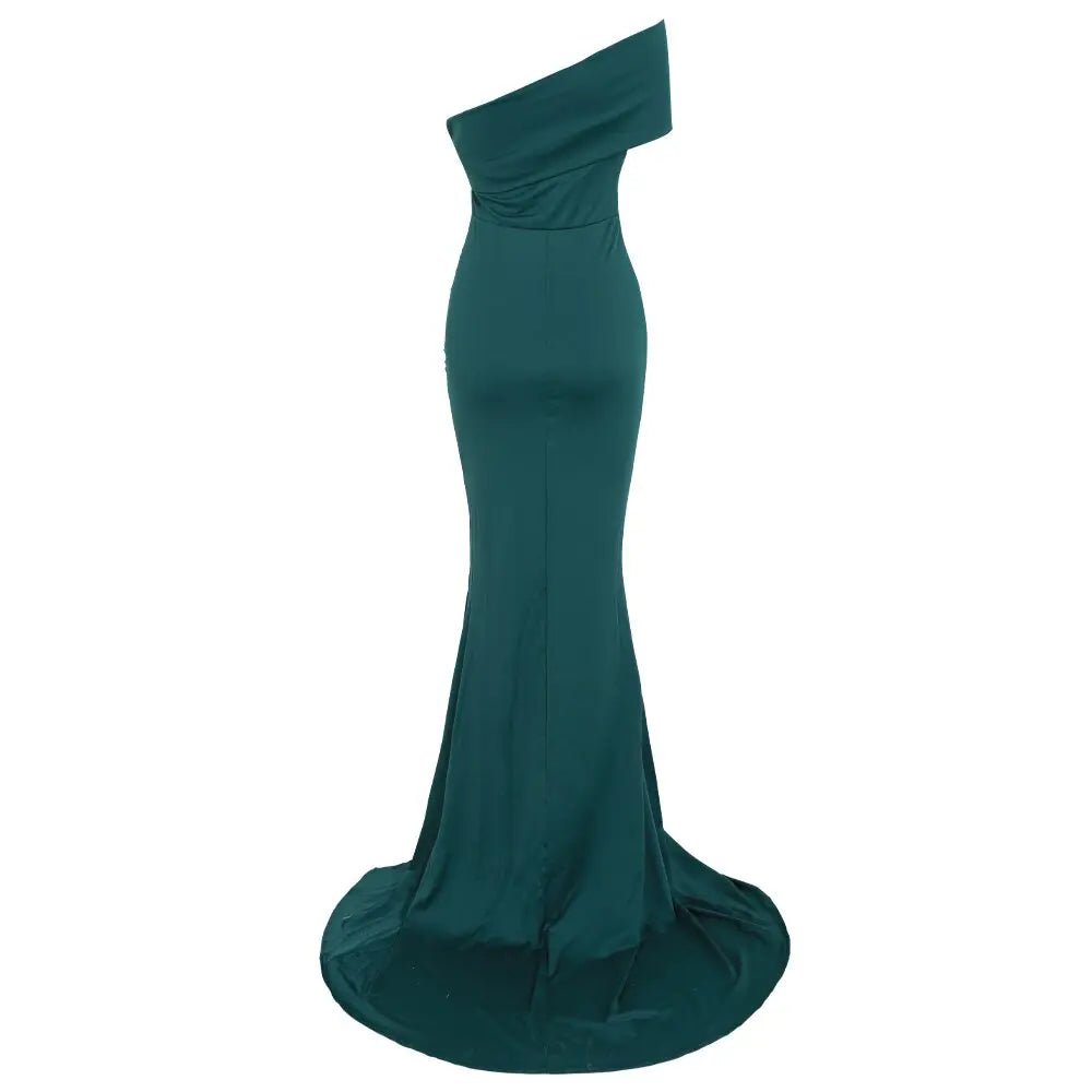 Emerald Off Shoulder High Split Maxi Dress - Mscooco.co.uk