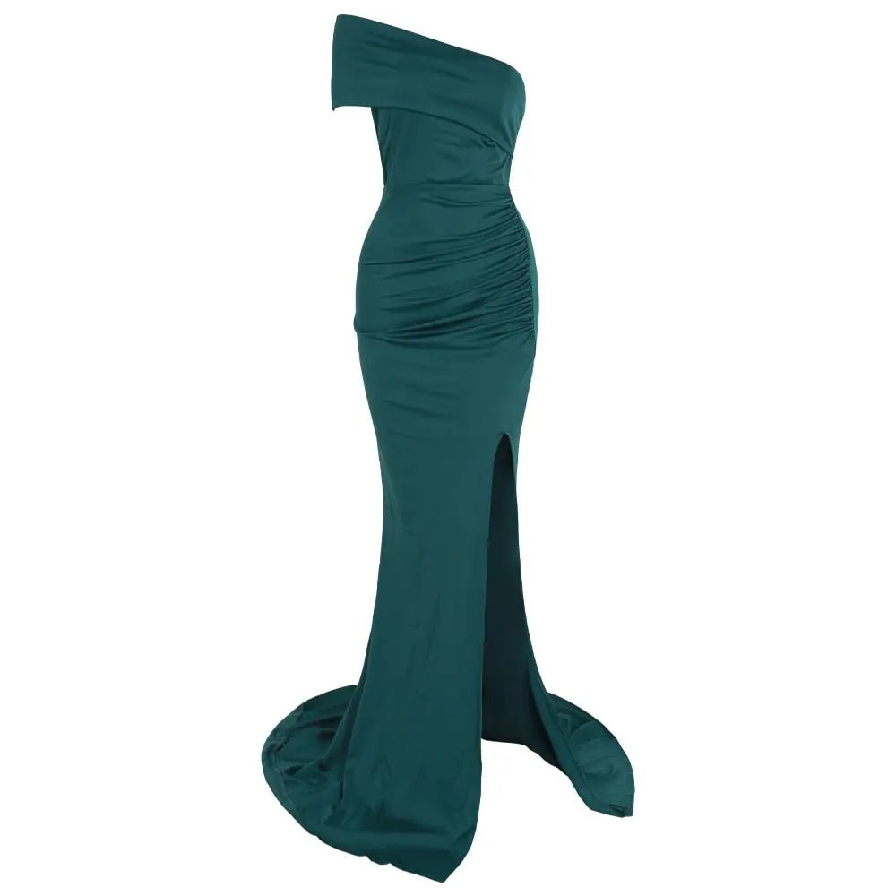 Emerald Off Shoulder High Split Maxi Dress - Mscooco.co.uk