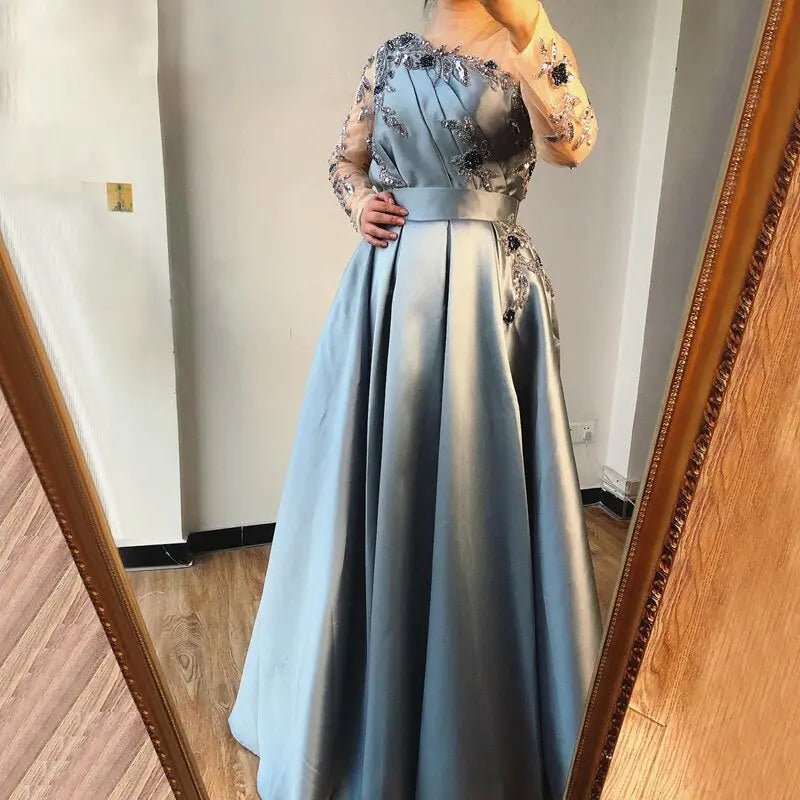 Emma Satin Beading Evening Dress - Mscooco.co.uk