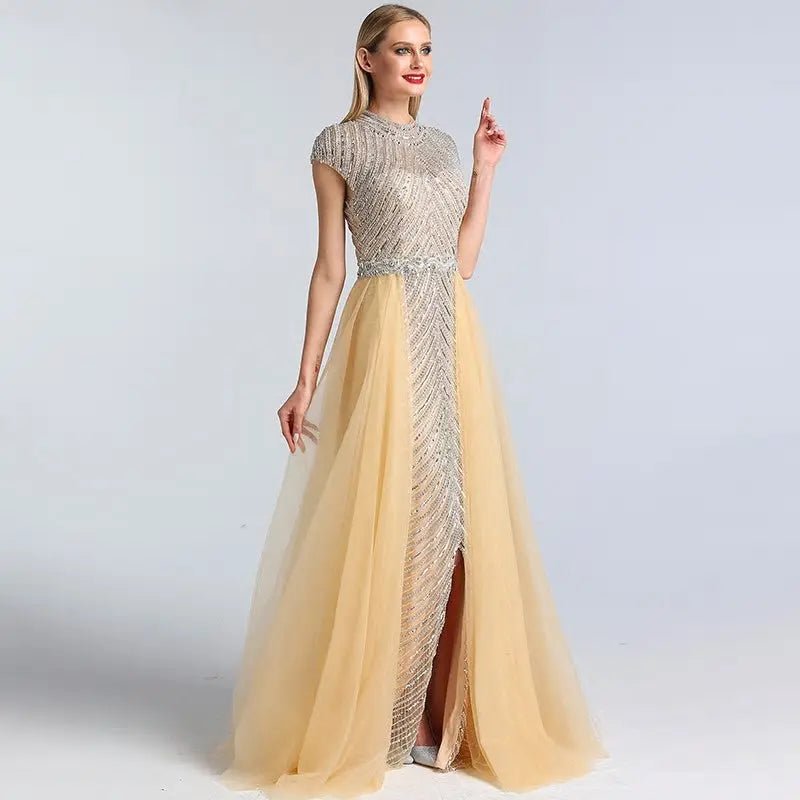 Fiona - O-Neck Beading Evening Dress - Mscooco.co.uk