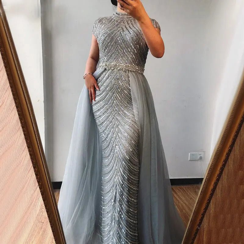 Fiona - O-Neck Beading Evening Dress - Mscooco.co.uk