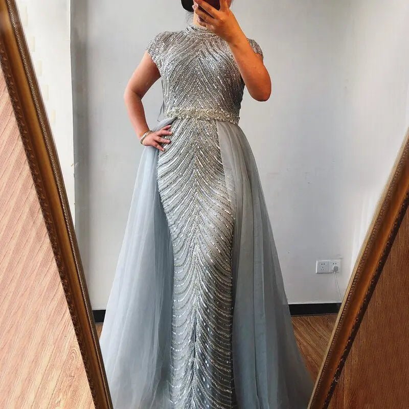 Fiona - O-Neck Beading Evening Dress - Mscooco.co.uk