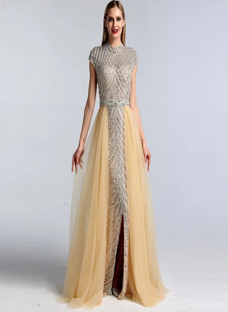Fiona - O-Neck Beading Evening Dress - Mscooco.co.uk