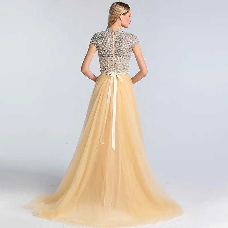 Fiona - O-Neck Beading Evening Dress - Mscooco.co.uk