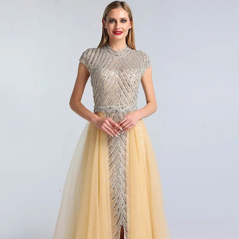 Fiona - O-Neck Beading Evening Dress - Mscooco.co.uk
