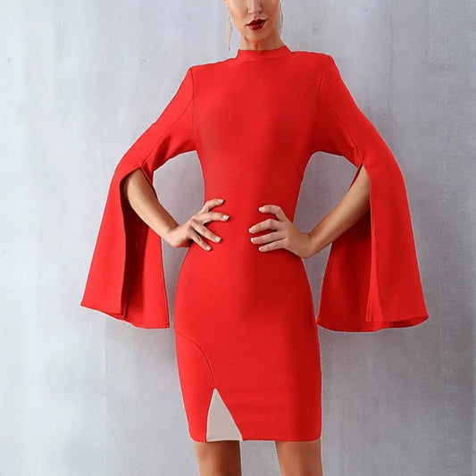 Flare Sleeve Elegant Celebrity Dress - Mscooco.co.uk