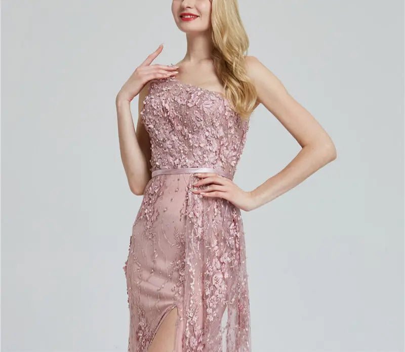Flowers Pearls One-Shoulder Sexy Luxury Evening Gowns 2020 - Mscooco.co.uk