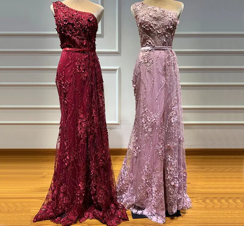 Flowers Pearls One-Shoulder Sexy Luxury Evening Gowns 2020 - Mscooco.co.uk