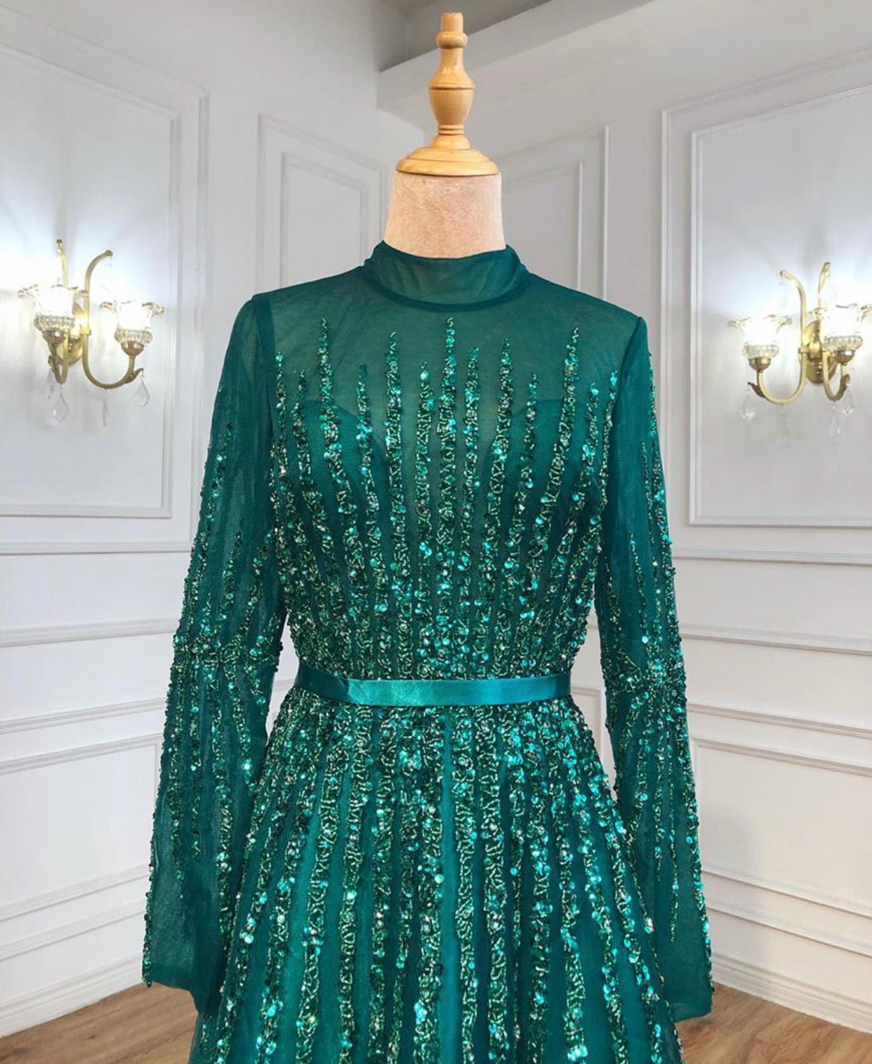 French Long sleeve Mermaid Beading Evening Dress - Mscooco.co.uk