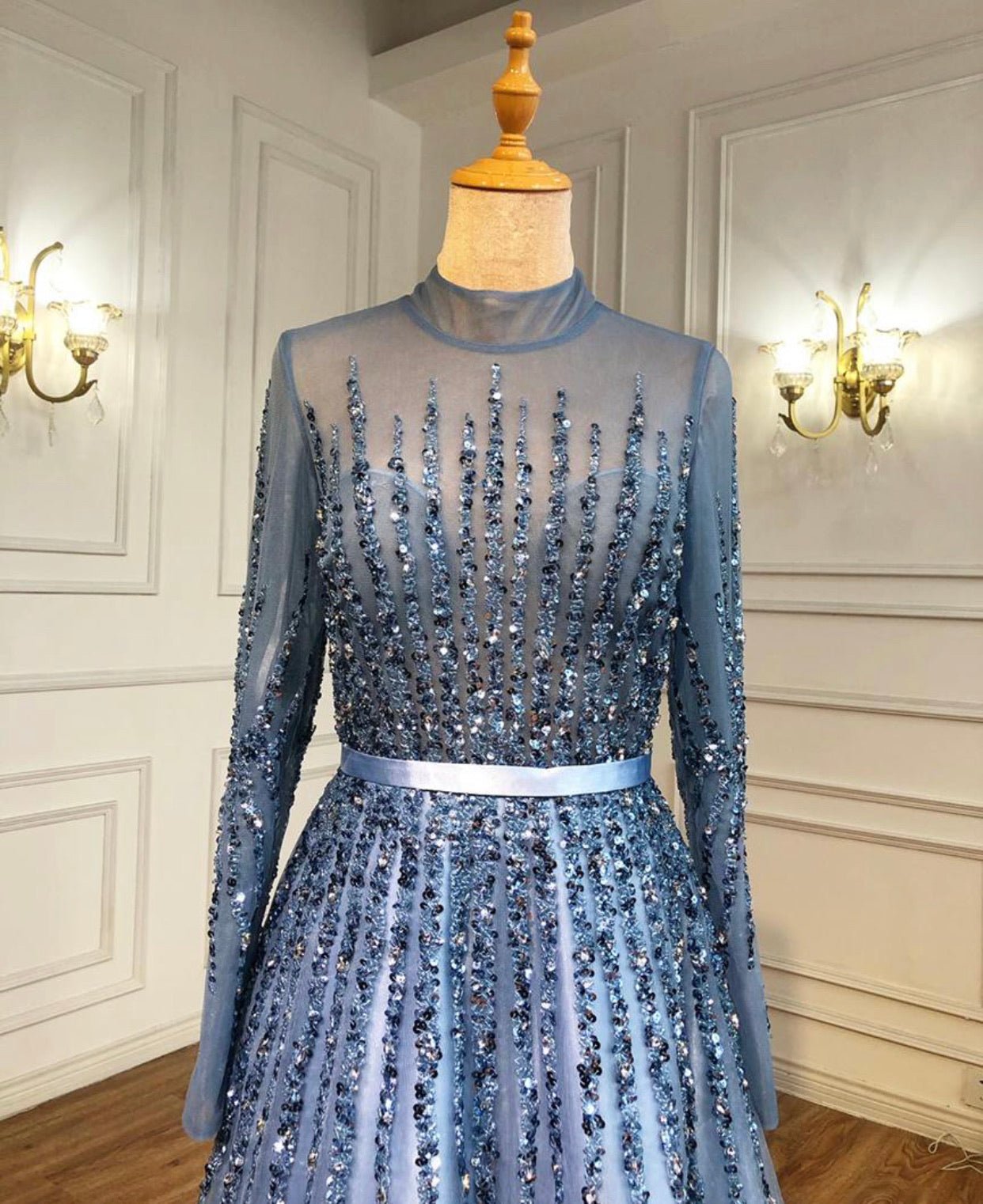 French Long sleeve Mermaid Beading Evening Dress - Mscooco.co.uk