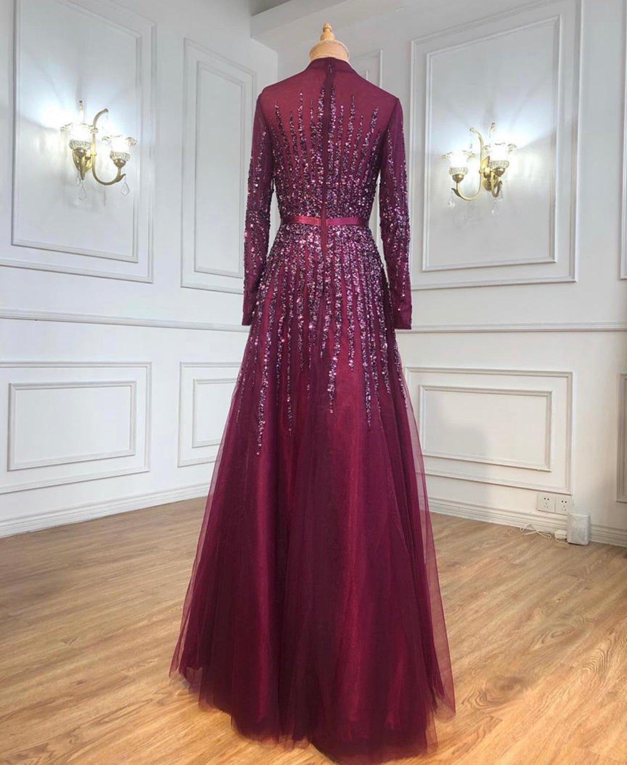 French Long sleeve Mermaid Beading Evening Dress - Mscooco.co.uk