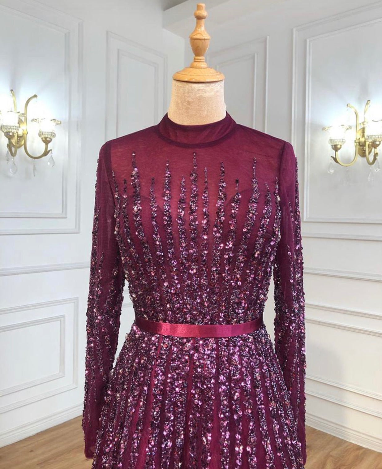 French Long sleeve Mermaid Beading Evening Dress - Mscooco.co.uk