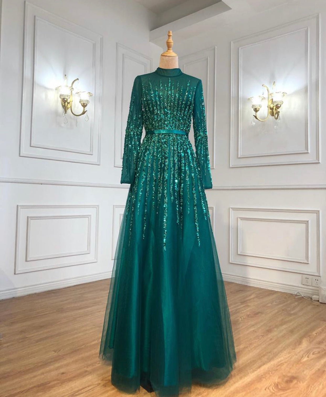 French Long sleeve Mermaid Beading Evening Dress - Mscooco.co.uk